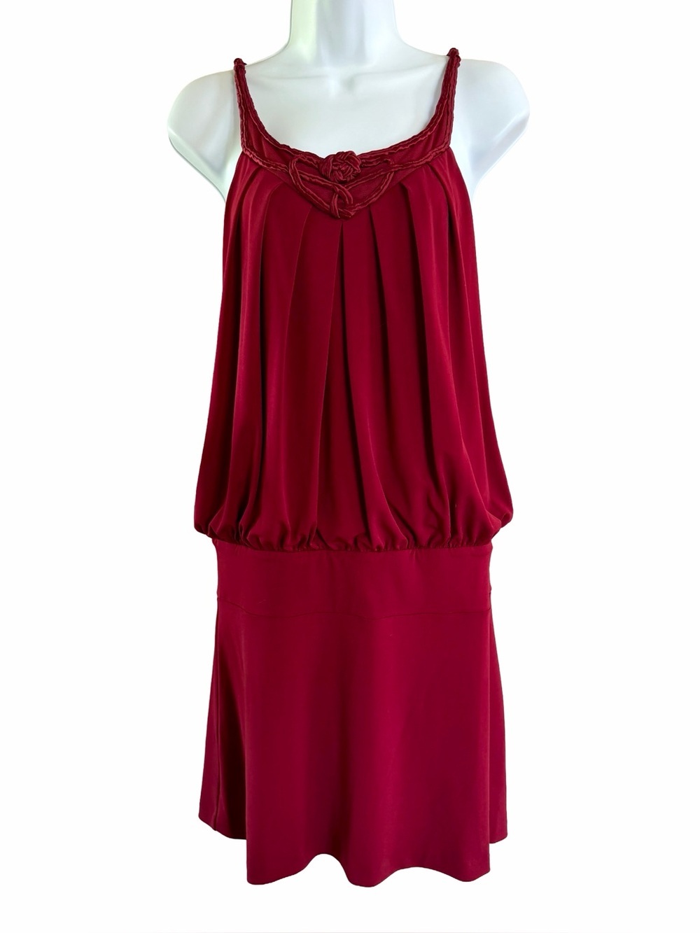 Vivienne Tam Red Stretch Blouson Mini Dress Corded Neck Sheath Y2K S
